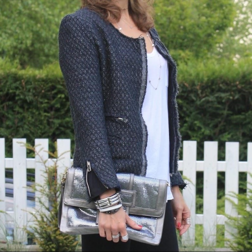 IRO Assela Silver Gray Zipper Blazer Jacket Size 2